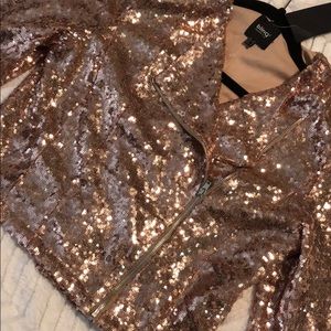 ROSE GOLD SEQUIN BLAZER JACKET - W/ ZIP - NWT